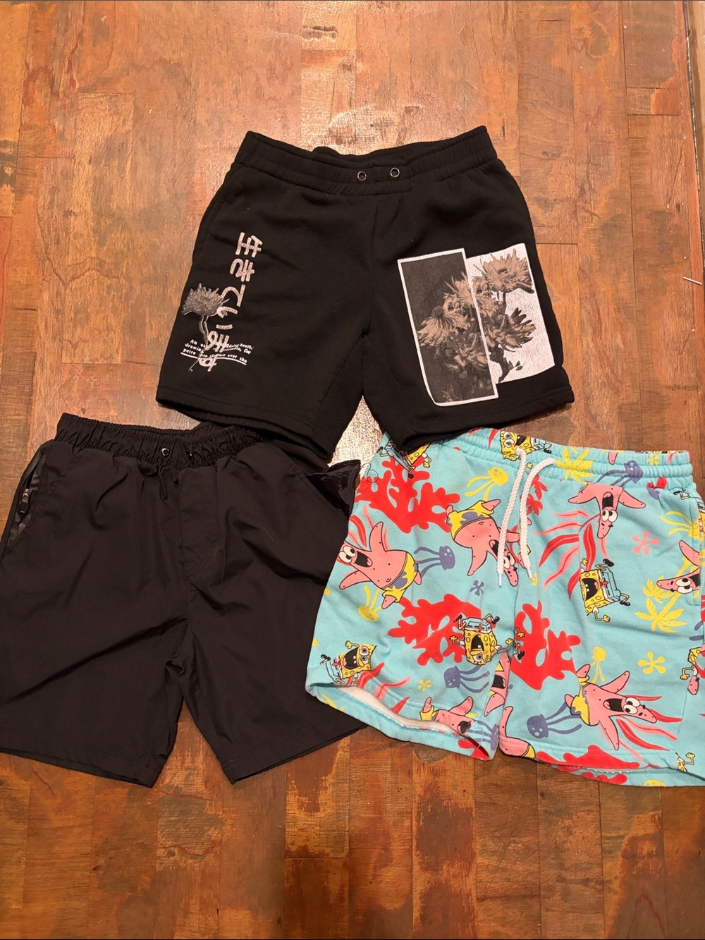 Graphic Black Shorts + Solid Black + Patrick Star Swim Trunks - Trio Pack